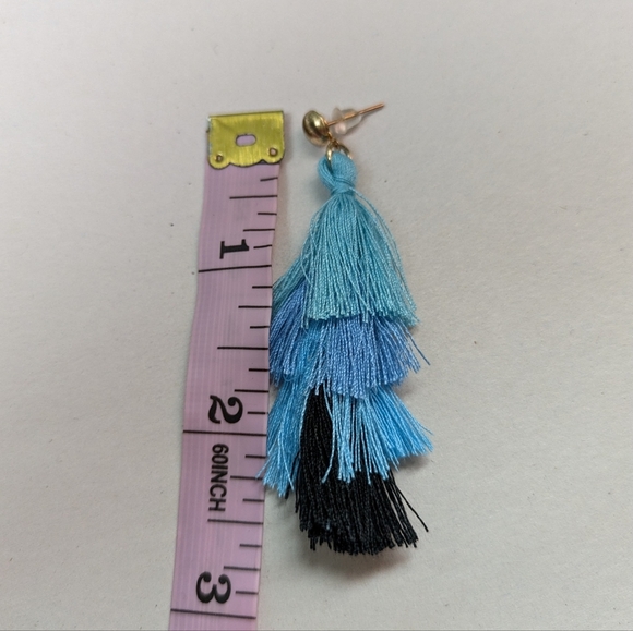 Blue Tiered Tassel Earrings - Picture 3 of 3